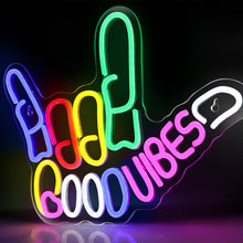 Load image into Gallery viewer, LightingWill "Good Vibes" Neon Sign – Dimmable LED Finger Light, USB Powered Wall Decor for Game Rooms, Bars, Weddings & More
