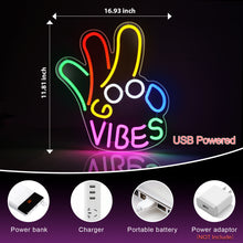 Load image into Gallery viewer, LightingWill Good Vibes “Okay” Neon Sign – Dimmable USB LED Light for Wall Decor, Game Room, Bar, Party – Durable, Safe & Energy-Saving