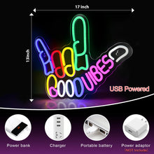 Load image into Gallery viewer, LightingWill "Good Vibes" Neon Sign – Dimmable LED Finger Light, USB Powered Wall Decor for Game Rooms, Bars, Weddings & More