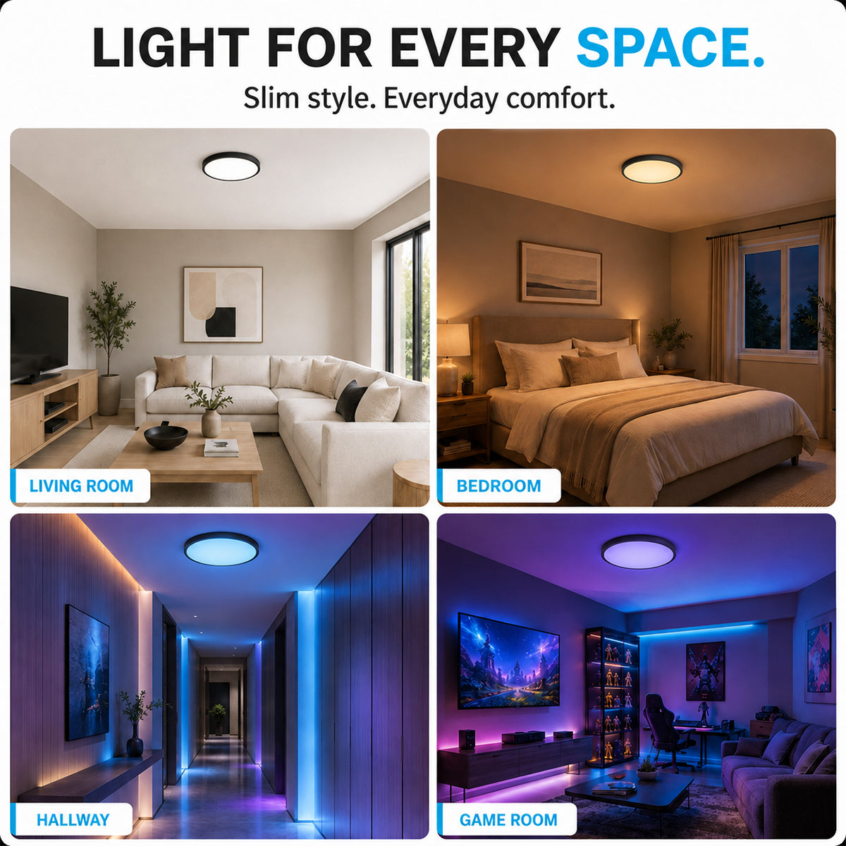 inSharepuls LED-Deckenleuchte, 5000 K Tageslichtweiß, 24 W (entspricht 240 W), 12 Zoll flache, moderne Deckenbeleuchtung, 3200 lm, Deckenlampe für Badezimmer, Veranda, Küche, Schlafzimmer, Wohnzimmer, Flur
