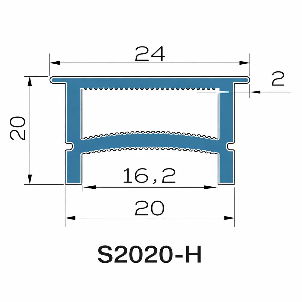 Q-TE Series 20×20mm Top Emitting LED Neon Tube Housing | S2020-H Black Quick Install Flexible Neon Tube Housing | Double-Chamber Diffuser | Max Strip Width ≤16mm | 16.4FT/5M | Commercial Display Lighting
