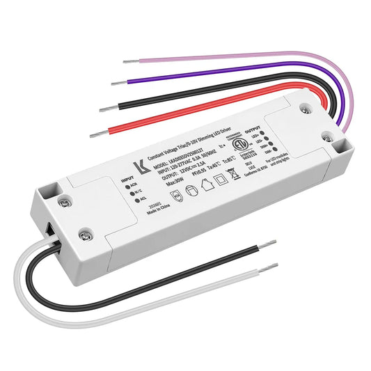 30W 12V DC Plastic Case 5-in-1 Dimmable LED Power Supply, ETL Listed, AC 120-277V Input, LED Power Supply for LED Strip Lights / Home Lighting / DIY Lighting Projects