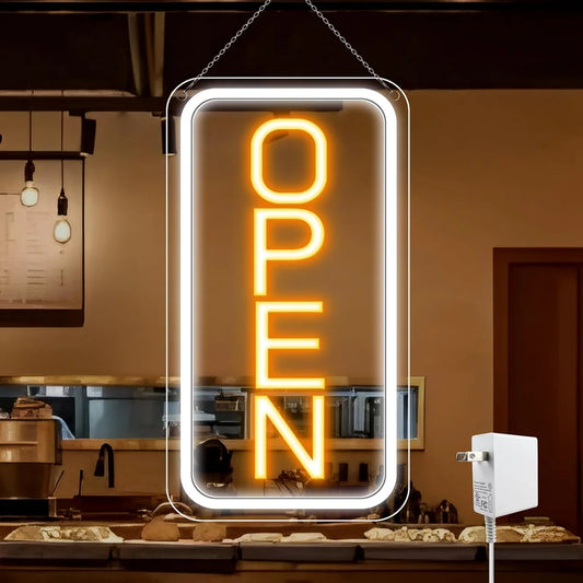 OPEN LED Store Signs – Vertical Rectangular | 2 Glow Color Options | 23×12 inch | Window Hanging | Plug & Play for Store Entrances & Business Locations