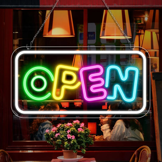 OPEN LED Store Signs – 16.2×9.1 Inch Silicone Neon Light | USB Powered 5V Dimmable Multicolor Glow | Horizontal & Vertical Style for Store Entrances & Business Locations