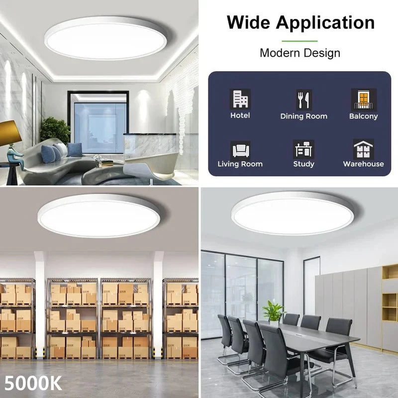 AC 110–130V | 24 Inch 45W Round Slim Flush Mount Ceiling Lights – White | 3000K / 4500K / 5000K / 6500K | Flush Mount Ceiling Light for Apartment & Commercial Spaces – Local Stock (US)