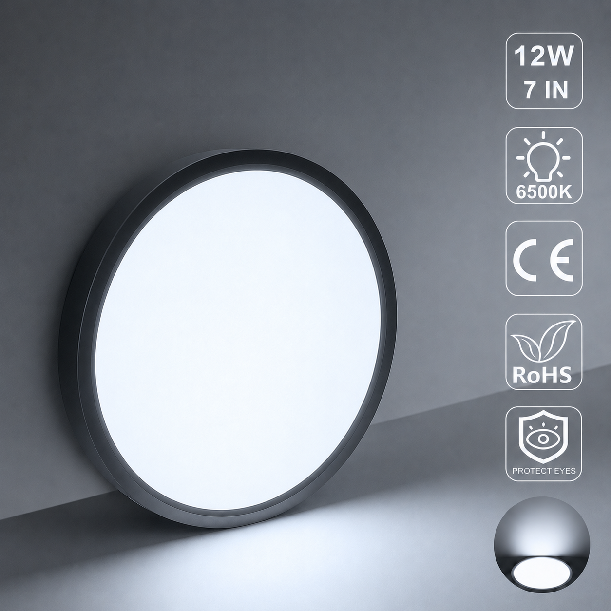 inSharepuls LED-Deckenleuchte, 5000 K Tageslichtweiß, 24 W (entspricht 240 W), 12 Zoll flache, moderne Deckenbeleuchtung, 3200 lm, Deckenlampe für Badezimmer, Veranda, Küche, Schlafzimmer, Wohnzimmer, Flur