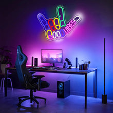 Load image into Gallery viewer, LightingWill "Good Vibes" Neon Sign – Dimmable LED Finger Light, USB Powered Wall Decor for Game Rooms, Bars, Weddings & More
