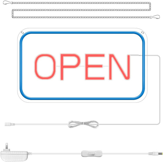 OPEN LED Store Signs – Rectangular | 5 Glow Color Options | 16×9 / 23×12 Inch | Window Hanging | 12V Adapter with US Plug | Plug & Play for Store Entrances & Business Locations