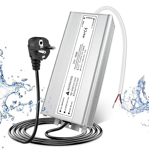 24V Outdoor Waterproof LED Power Supply 30W–100W, 90–265V Input, Single Wire Output, Aluminum Housing, Landscape & Outdoor Lighting, CE/RoHS/FCC Certified, Waterproof Transformer for Outdoor Lighting, US/UK/EU Plug