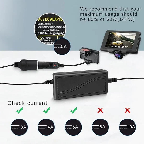 96W Desktop LED Adapter Cigarette Lighter DC 12V, AC 100–240V Input, with UK Plug, Converter Transformer — for Car Accessories, Tire Inflators, Portable Coolers, Car Vacuum Cleaners and 12V Automotive Devices