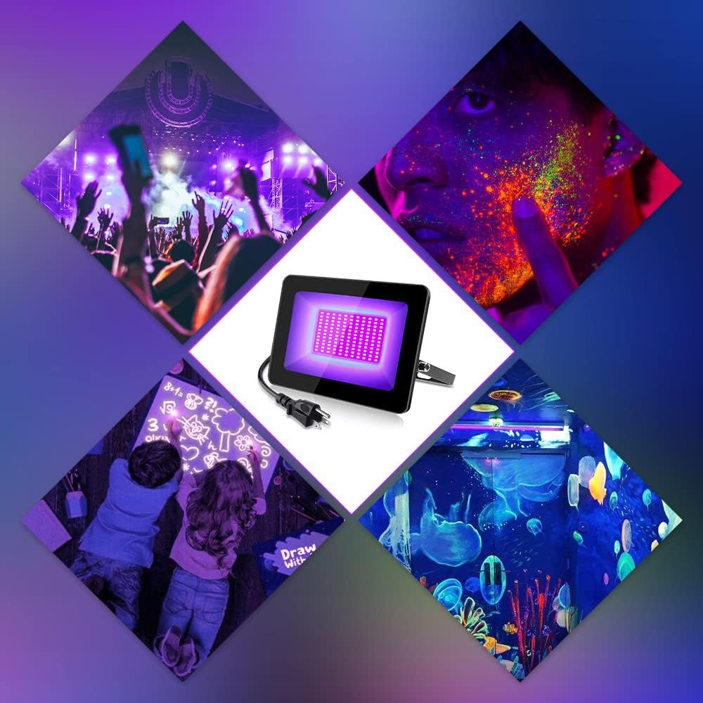 inShareplus 2 Pack 60W UV Light, IP66 Waterproof Outdoor Black Lights with UL Plug (3.3ft Cable), 395nm-405nm Blacklight for Glow Party, Stage, UV Glue Resin Curing Paint, Collection