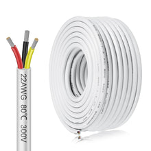 Load image into Gallery viewer, inShareplus 22AWG 3x0.3mm² 10 Meter Electrical Wire 3 Core Cable, 5V/12V/24V White Tinned Copper Wires, 22 Gauge 300V Flexible and Soft Outdoor Cable High Temperature Resistant Extension Cable
