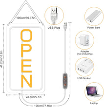 Load image into Gallery viewer, inShareplus 16"x 9" Super Bright Open Sign, Adjustable Brightness Neon Open Signs for Business Window, Powered by USB with ON/OFF, LED Open Sign for Coffee Shops, Stores, Restaurant Bar Hotel