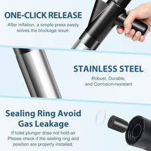 Load image into Gallery viewer, inShareplus Toilet Plunger, Black Toilet Unblocker Heavy Duty, High Pressure Plunger Kit with 4 Replaceable Heads and 1 Gloves Plunger Sink Unblocker for Unblocking Toilets, Sink, Bathtub, Floor