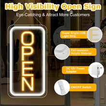 Load image into Gallery viewer, inShareplus 16"x 9" Super Bright Open Sign,12V LED Neon Open Signs for Business for Window, with ON/OFF Switch, Electric Light up Signs for Stores, Restaurants Retail Shops (Yellow-White-Vertical)