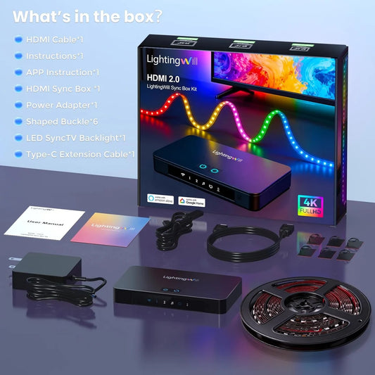 LightingWill CST3 HDMI 2.0 Sync Box TV Backlight Strip Kit – Premium RGBIC LED Strip with 72 LEDs/m, 4K 60Hz Screen Sync Lighting for Immersive Movies and Gaming