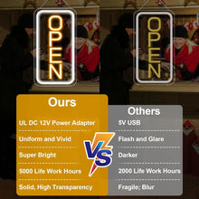 Load image into Gallery viewer, inShareplus 16"x 9" Super Bright Open Sign,12V LED Neon Open Signs for Business for Window, with ON/OFF Switch, Electric Light up Signs for Stores, Restaurants Retail Shops (Yellow-White-Vertical)