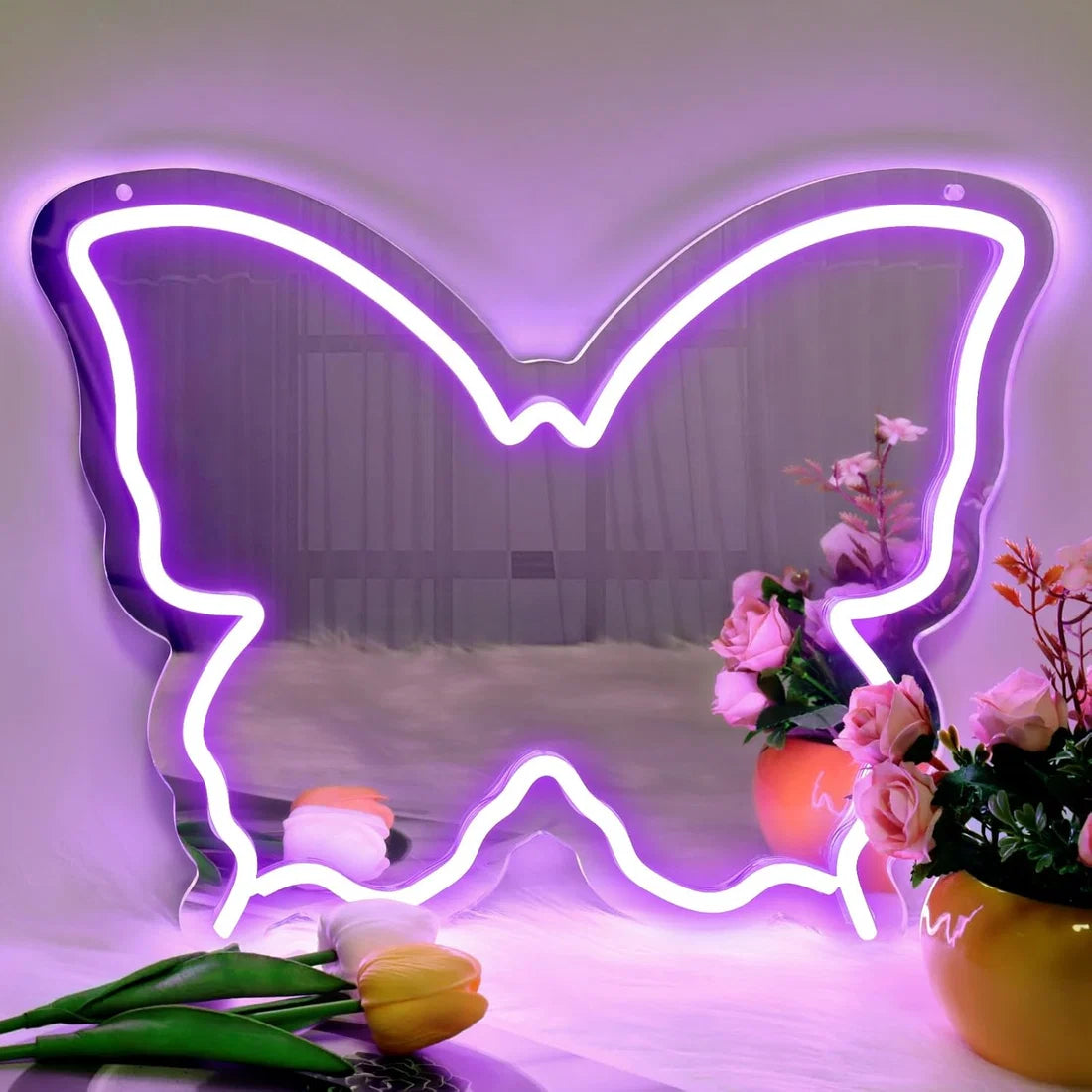 Purple Butterfly - Beauty Mirror Signs – 15.7×12 inch Neon Outline | USB Powered | Perfect for Boutique Displays, Studio Rooms & Creative Interiors