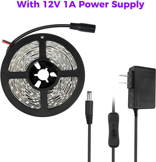 24W SMD2835 395–405nm DC12V UV Blacklight LED Strip | 60 LEDs/m | Non-Waterproof / IP65 Waterproof | With Power Adapter | For Blacklight, Party & Glow Decoration
