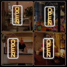 Load image into Gallery viewer, inShareplus 16"x 9" Super Bright Open Sign,12V LED Neon Open Signs for Business for Window, with ON/OFF Switch, Electric Light up Signs for Stores, Restaurants Retail Shops (Yellow-White-Vertical)