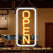 Load image into Gallery viewer, inShareplus 16"x 9" Super Bright Open Sign,12V LED Neon Open Signs for Business for Window, with ON/OFF Switch, Electric Light up Signs for Stores, Restaurants Retail Shops (Yellow-White-Vertical)