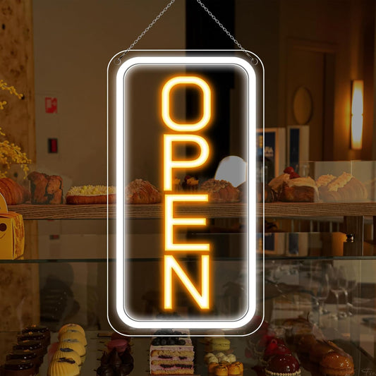 OPEN LED Store Signs – Vertical Rectangular | 5 Glow Color Options | 16×9 / 23×12 inch | Window Hanging | Plug & Play for Store Entrances & Business Locations