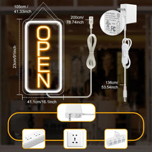 Load image into Gallery viewer, inShareplus 16"x 9" Super Bright Open Sign,12V LED Neon Open Signs for Business for Window, with ON/OFF Switch, Electric Light up Signs for Stores, Restaurants Retail Shops (Yellow-White-Vertical)