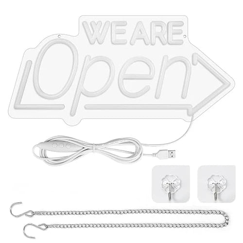 WE ARE OPEN Silicone LED Store Signs – USB Powered | 16.1×7.8 inch | Arrow Shape LED Window Sign | 2 Color Options for Store Entrances & Business Locations