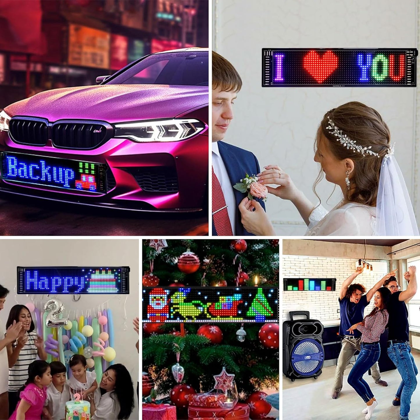 inShareplus 15''x4'' Flexible Scrolling LED Car Sign with USB, Bluetooth APP Control Car LED Sign, DIY Programmable, Custom Text, Pattern, Animation, Graffiti, LED Matrix Panel for Wedding Party