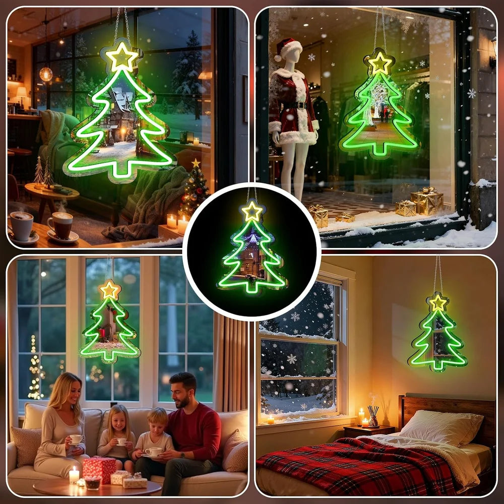 16×12 Inch Neon Wall Decor – Christmas Tree Silicone Neon Sign – 5V USB Powered Dimmable Green & Yellow Glow LED Wall Light | Neon Lamp with Accessories Included | Hanging Holiday Decor for Christmas Party, Bedroom & Home Spaces