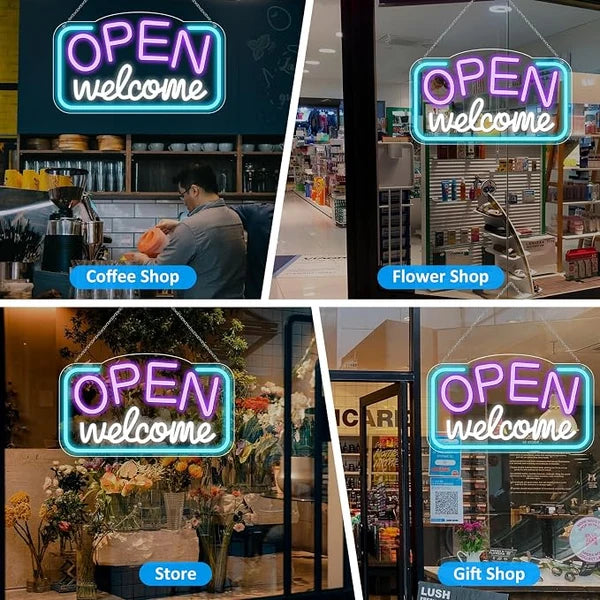 OPEN Welcome Silicone LED Store Signs – USB Powered | 16.9×9.4 inch | LED Light for Store Entrances & Business Locations | 2 Color Options