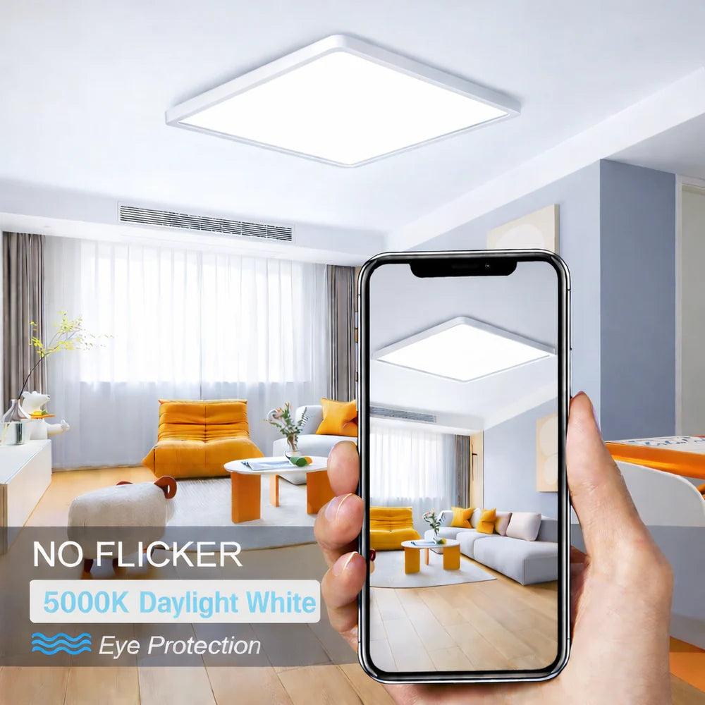 inShareplus 12 Zoll quadratische LED-Deckenleuchte, 3200 lm, 24 W, 5000 K Tageslicht, superhelle Deckenleuchten, weiße LED-Lampe zur Unterputzmontage, Einbauleuchten für Küche, Bad, Schlafzimmer, Flur, Büro, Garage