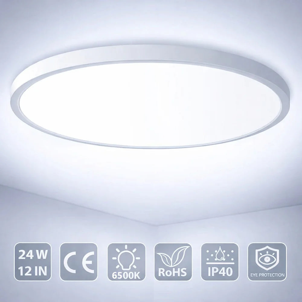 AC 220–240V | 12 Inch 24W Round Slim Flush Mount Ceiling Lights – White / Black / Wood Grain | 3000K / 4500K / 5000K / 6500K | Flush Mount Ceiling Light for Apartment & Commercial Spaces – Local Stock (UK/DE)