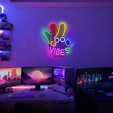 Load image into Gallery viewer, LightingWill Good Vibes “Okay” Neon Sign – Dimmable USB LED Light for Wall Decor, Game Room, Bar, Party – Durable, Safe & Energy-Saving