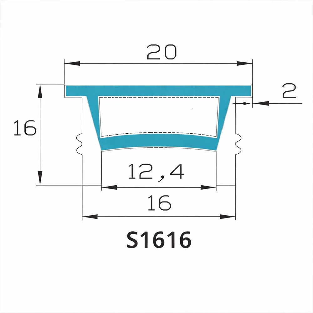 Q-TE Series 16×16mm Top Emitting LED Neon Tube Housing | S1616-T Black Quick Install Flexible Neon Tube Housing | Max Strip Width ≤12mm | 16.4FT/5M | LED Signage Cove Lighting