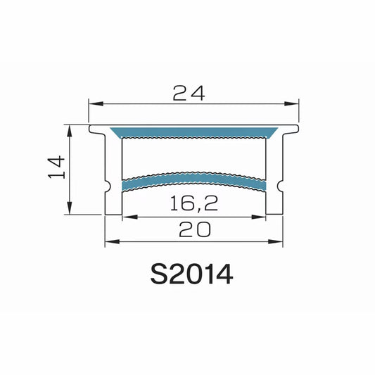 Q-TE Series 20×14mm Top Emitting LED Neon Tube Housing | S2014 Quick Install led neon tube profile | White Edge Structure | Max Strip Width ≤16mm | 16.4FT/5M | Interior Display Lighting