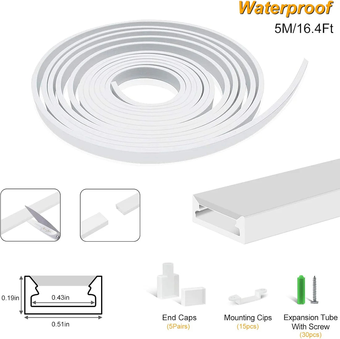I-TE Series 5×13mm Top Emitting LED Neon Tube Housing | S0513 Flexible Neon Tube Housing | IP67 Waterproof | 10mm PCB Width | 16.4FT/5M | Bedroom Mirror Accent Lighting | Local Stock US/UK/DE