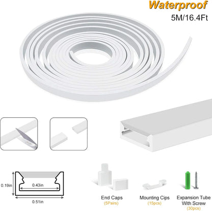 I-TE Series 5×13mm Top Emitting LED Neon Tube Housing | S0513 Flexible Neon Tube Housing | IP67 Waterproof | 10mm PCB Width | 16.4FT/5M | Bedroom Mirror Accent Lighting | Local Stock US/UK/DE