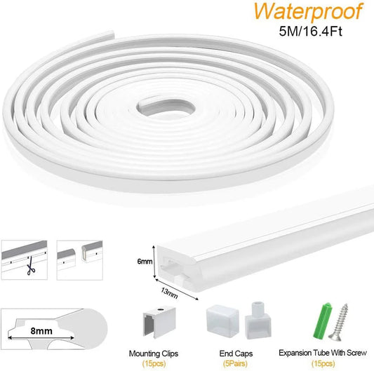 I-SE Series 6×13mm Side Emitting LED Neon Tube Housing | S0613 Silicone Neon Tube | IP67 Waterproof | 8mm PCB Width | 16.4FT/5M | Cabinet Stair Lighting | Local Stock US/UK/DE