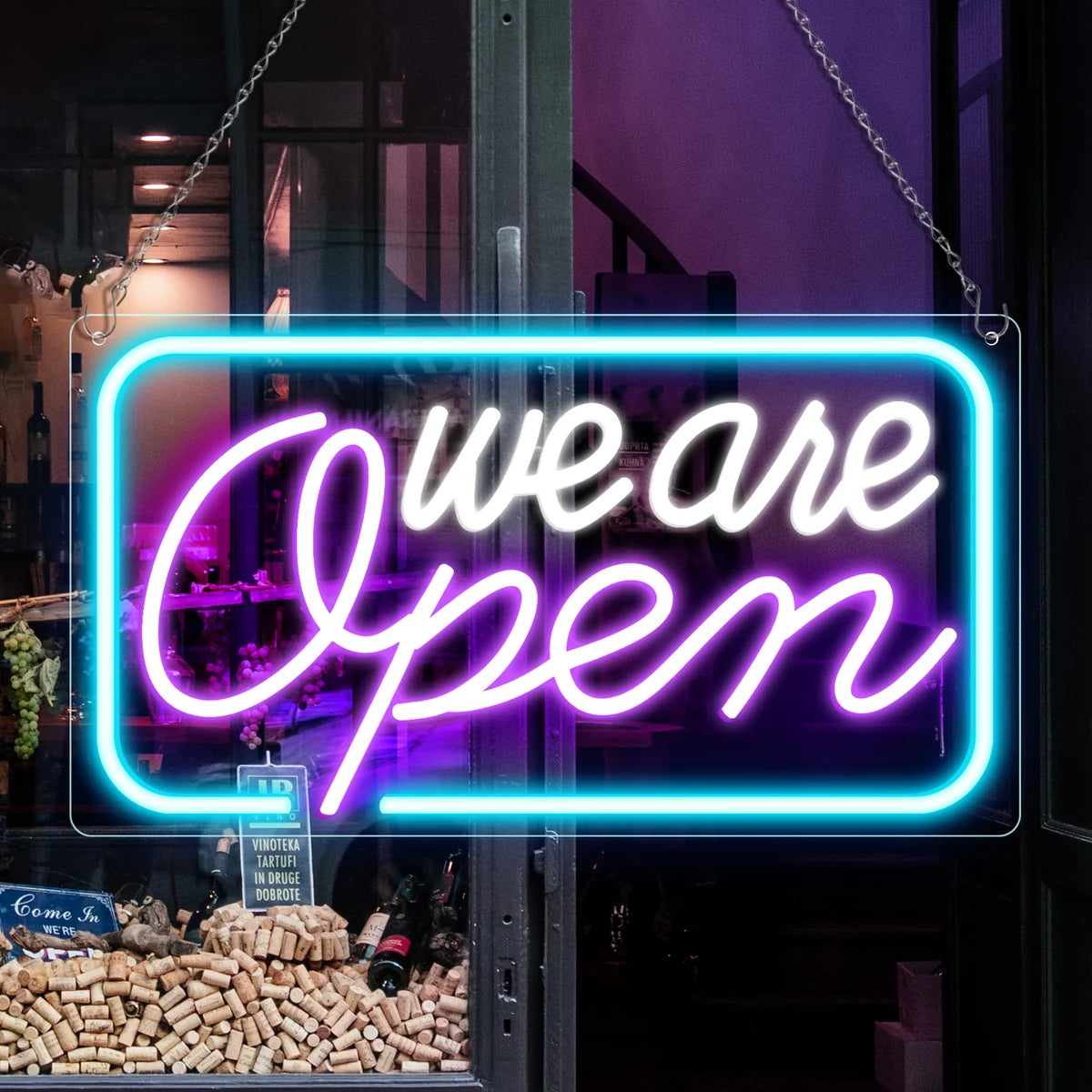 We Are Open Silicone LED Store Signs – 4 Glow Color Options | 16.5 × 9 /23.5 × 12.5 inch | Window Hanging | Plug & Play for  Store Entrances & Business Locations