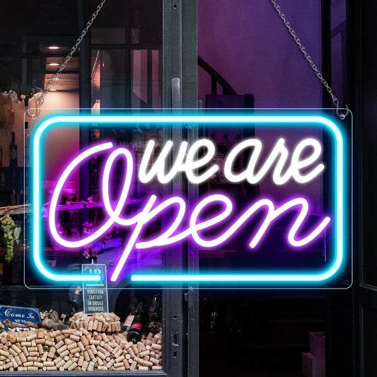 We Are Open Silicone LED Store Signs – 4 Glow Color Options | 16.5 × 9 /23.5 × 12.5 inch | Window Hanging | Plug & Play for  Store Entrances & Business Locations