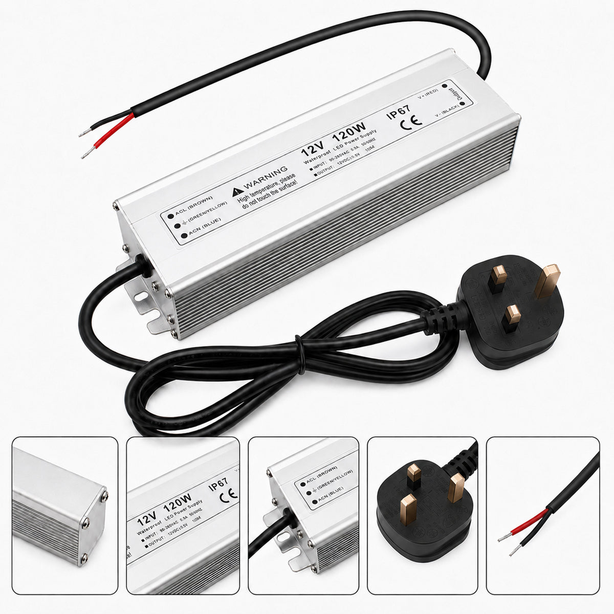 12V Outdoor Waterproof LED Power Supply 110W–280W, 90–265V Input, Single Wire Output, Aluminum Housing, Landscape & Outdoor Lighting, CE/RoHS/FCC Certified, Waterproof Transformer for Outdoor Lighting, US/UK/EU Plug