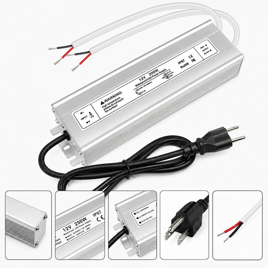 inShareplus 12-V-Netzteil, 300 W, IP67, wasserdichtes LED-Netzteil, AC 110–260 V auf DC 12 Volt, 25 A, Niederspannungstransformator, LED-Treiber mit 3-poligem Stecker für LED-Licht, Computerprojekt, Außenbereich 