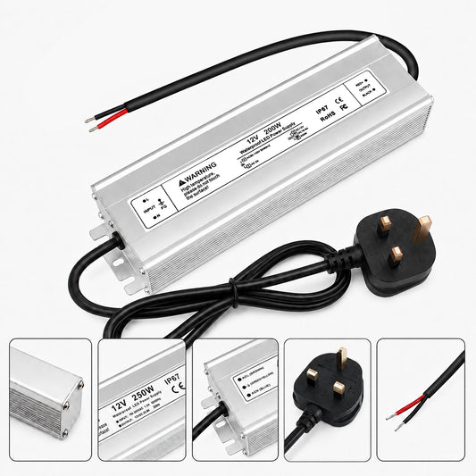 inShareplus 12-V-Netzteil, 300 W, IP67, wasserdichtes LED-Netzteil, AC 110–260 V auf DC 12 Volt, 25 A, Niederspannungstransformator, LED-Treiber mit 3-poligem Stecker für LED-Licht, Computerprojekt, Außenbereich 