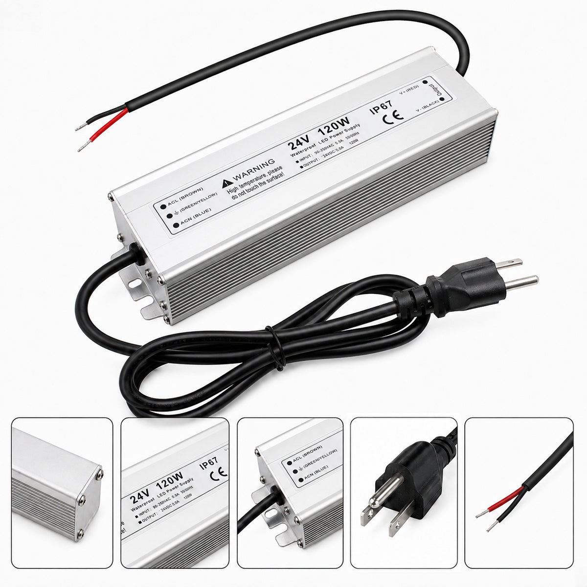 24V Outdoor Waterproof LED Power Supply 120W–300W, 90–265V Input, Single/Dual Wire Output, Aluminum Housing, Landscape & Outdoor Lighting, CE/RoHS/FCC Certified, Waterproof Transformer for Outdoor Lighting, US/UK/EU Plug
