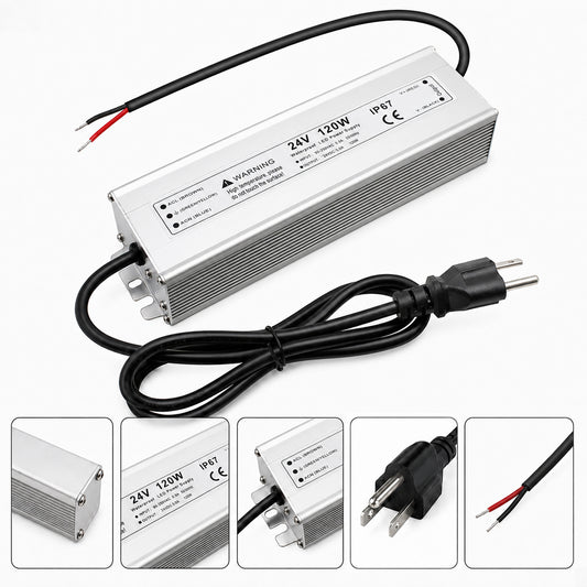 24V Outdoor Waterproof LED Power Supply 120W–300W, 90–265V Input, Single/Dual Wire Output, Aluminum Housing, Landscape & Outdoor Lighting, CE/RoHS/FCC Certified, Waterproof Transformer for Outdoor Lighting, US/UK/EU Plug