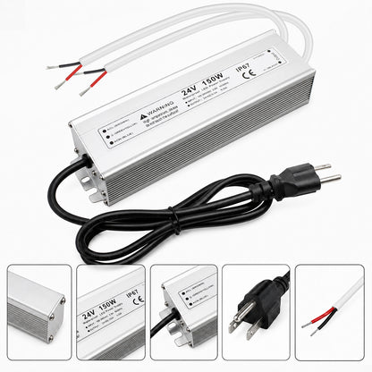 24V Outdoor Waterproof LED Power Supply 120W–300W, 90–265V Input, Single/Dual Wire Output, Aluminum Housing, Landscape & Outdoor Lighting, CE/RoHS/FCC Certified, Waterproof Transformer for Outdoor Lighting, US/UK/EU Plug