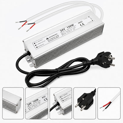 24V Outdoor Waterproof LED Power Supply 120W–300W, 90–265V Input, Single/Dual Wire Output, Aluminum Housing, Landscape & Outdoor Lighting, CE/RoHS/FCC Certified, Waterproof Transformer for Outdoor Lighting, US/UK/EU Plug