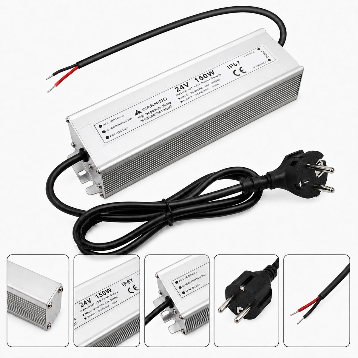24V Outdoor Waterproof LED Power Supply 120W–300W, 90–265V Input, Single/Dual Wire Output, Aluminum Housing, Landscape & Outdoor Lighting, CE/RoHS/FCC Certified, Waterproof Transformer for Outdoor Lighting, US/UK/EU Plug