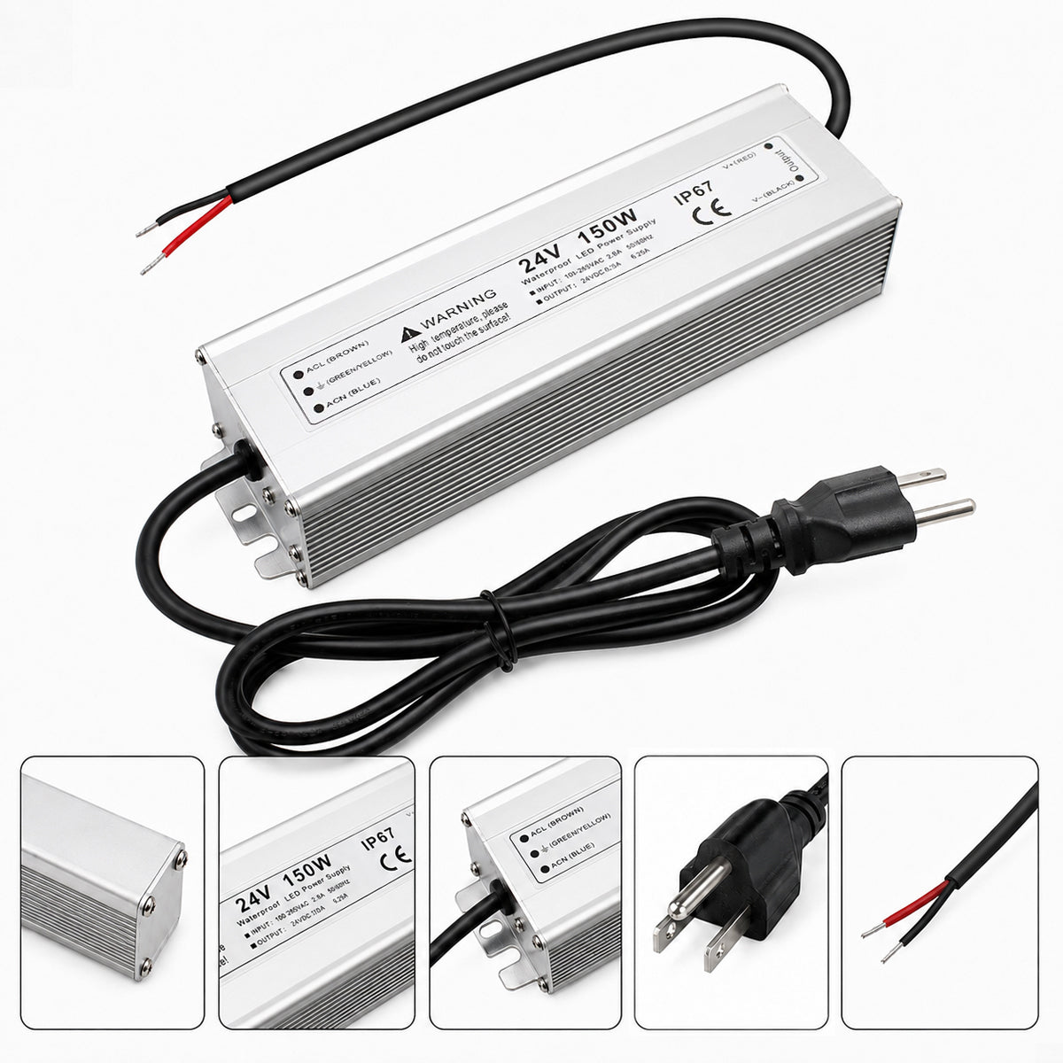 24V Outdoor Waterproof LED Power Supply 120W–300W, 90–265V Input, Single/Dual Wire Output, Aluminum Housing, Landscape & Outdoor Lighting, CE/RoHS/FCC Certified, Waterproof Transformer for Outdoor Lighting, US/UK/EU Plug